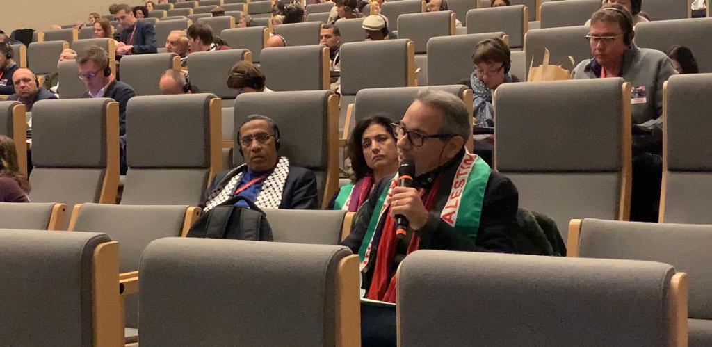 من أنشطة وفد الاتحاد المغربي للشغل بالمؤتمر العالمي الرابع للاتحاد الدولي للنقابات: المشاركة في اليوم التضامني مع الشعب الفلسطيني. ‎